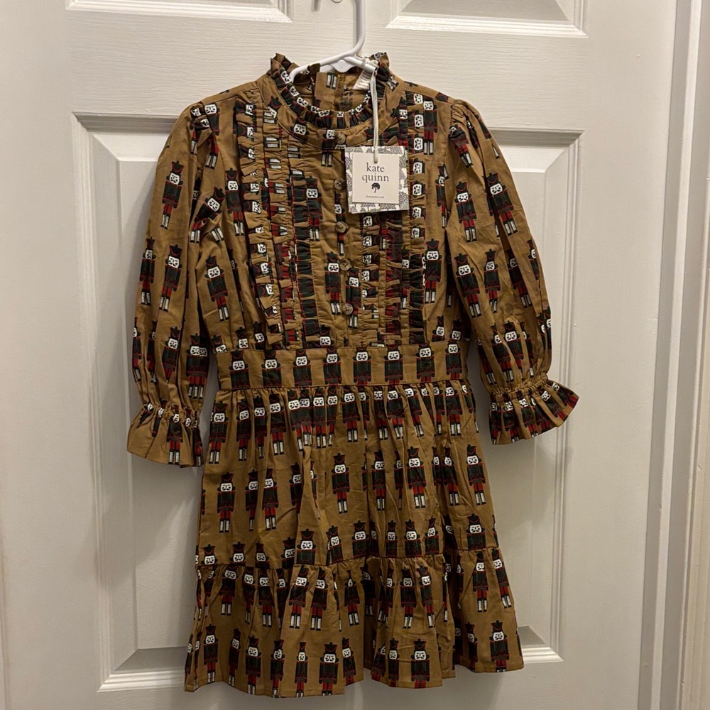 Kate Quinn Tan Kids Dress with Toy Soldier Print